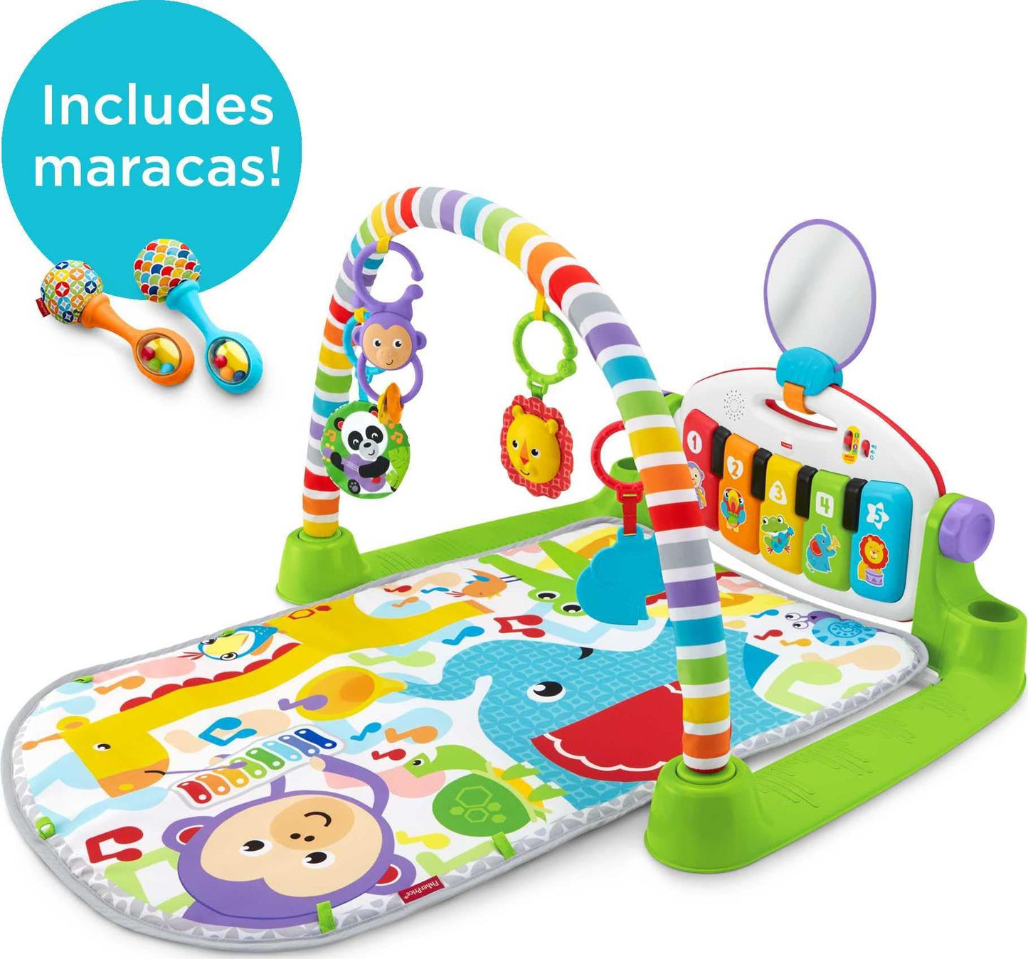 Fisher-Price Baby Playmat Deluxe Kick & Play Piano Gym For Learning & 2 Maracas Soft Rattles For Newborn To Toddler Play Ages 0+