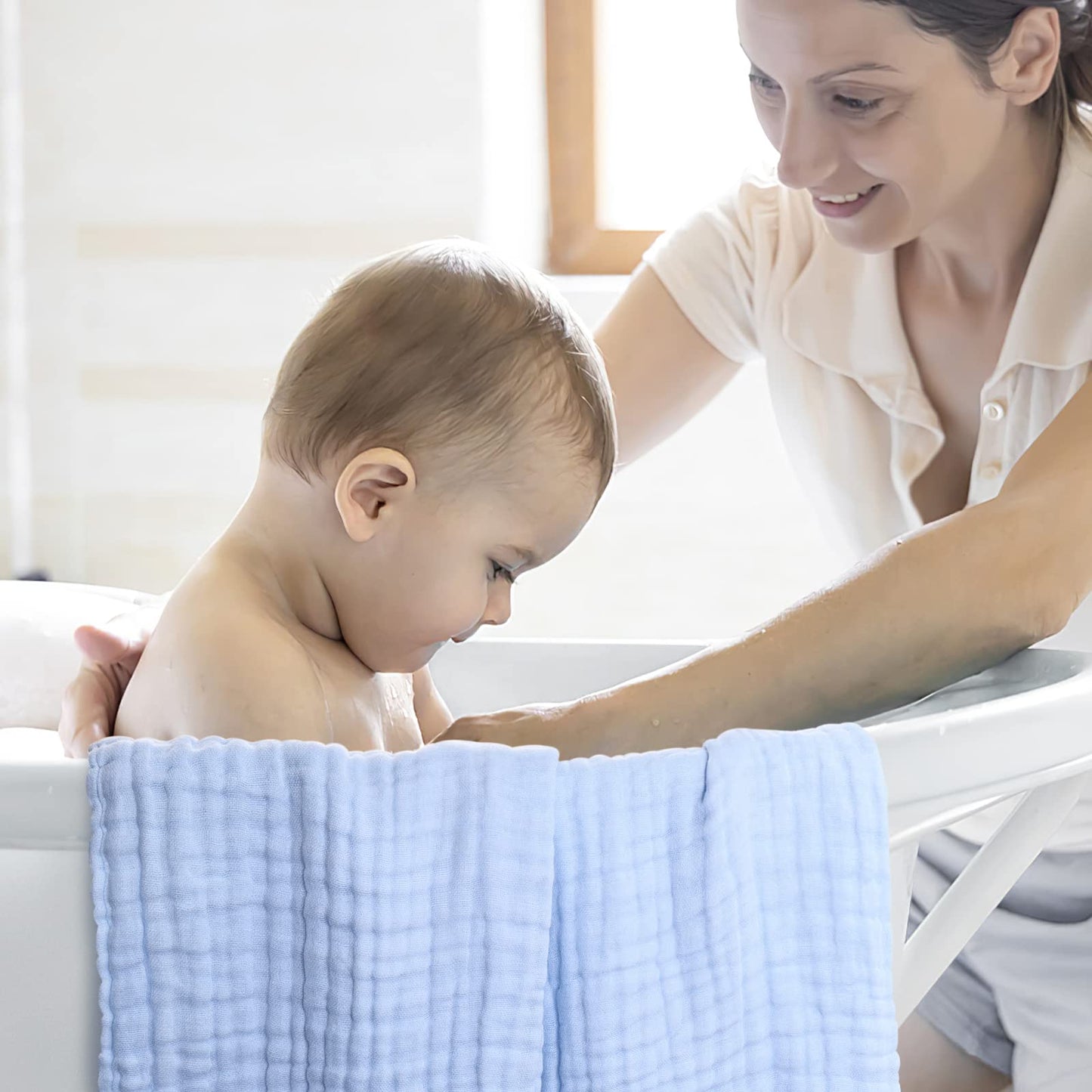 Winreal Muslin Baby Bath Towels Set 3 Pack Ultra Soft And Absorbent Baby Towels Infant Toddler Blanket Towel 6-Layer Natural Cot
