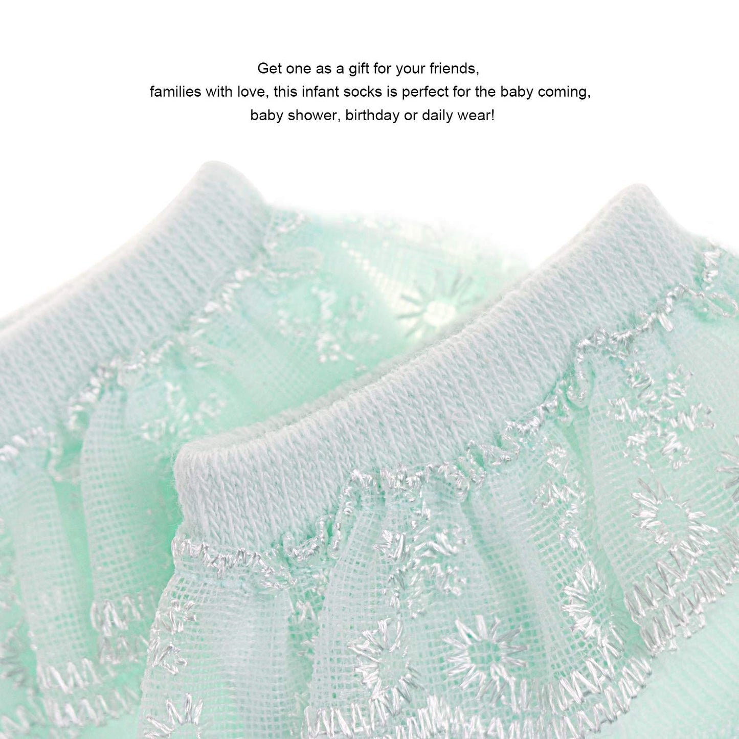 Dreshow Bqubo Baby Girls Socks Eyelet Ruffle Lace Socks Cute Frilly Socks Newborn/Infant/Toddlers/Kids Summer Thin Socks Dress S