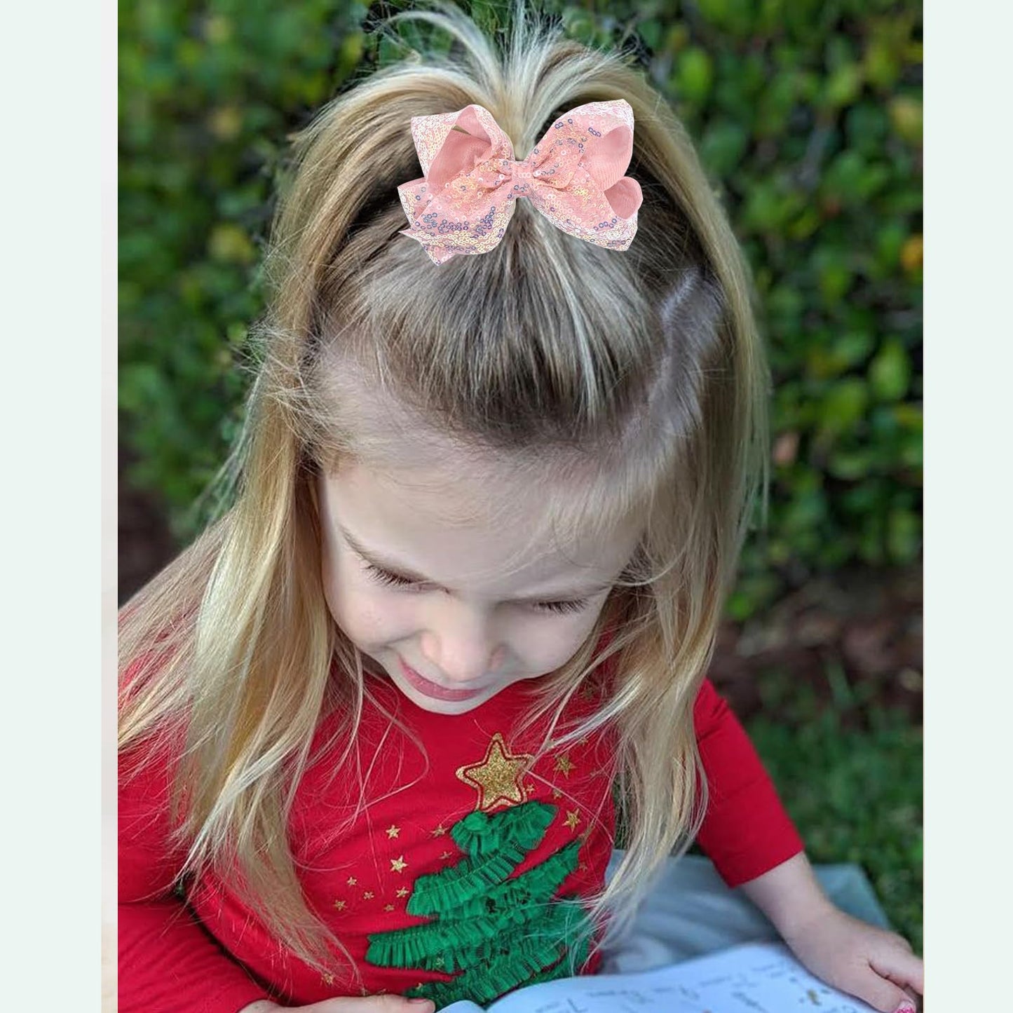 2Pcs Big Hair Bows For Girls 5Inchs Hand-Made Shiny Glitter Ribbon Hair Bows Alligator Clips Sparkle Sequins Hair Accessories Fo