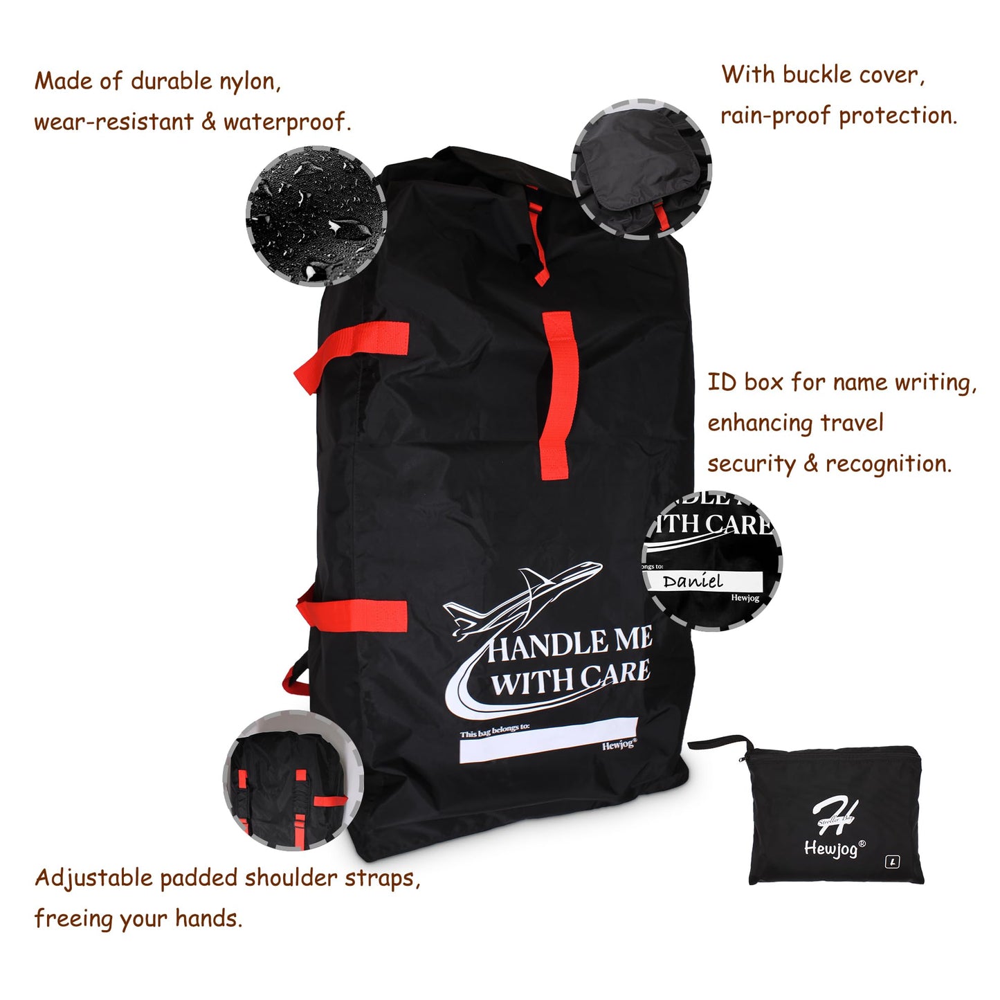 Hewjog Large Stroller Travel Bag For Airplane, For Single Standard & Double Strollers, Water-Resistant Padded Stroller Cover Str