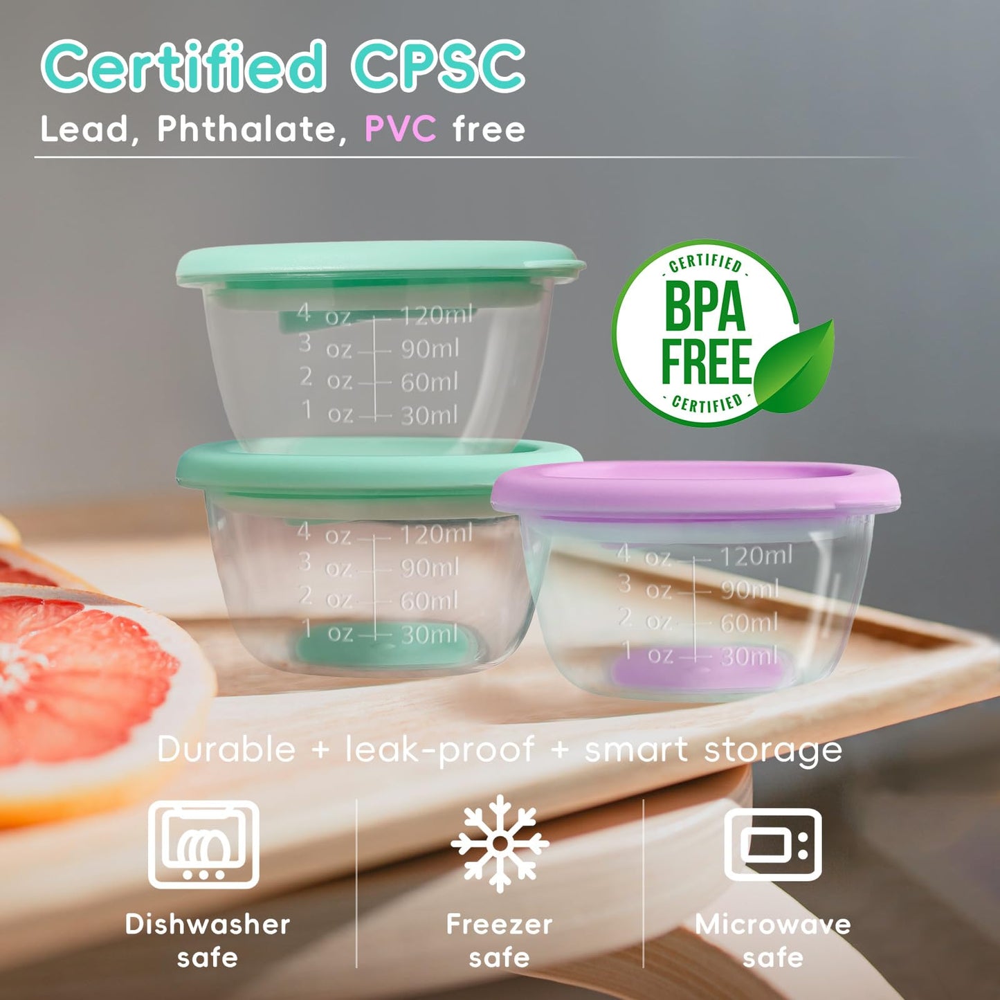 Silicone Baby Food Storage Containers, 4 Oz Baby Food Jars, Snack Containers With Leak Proof Airtight Lids, Freezer, Microwave A