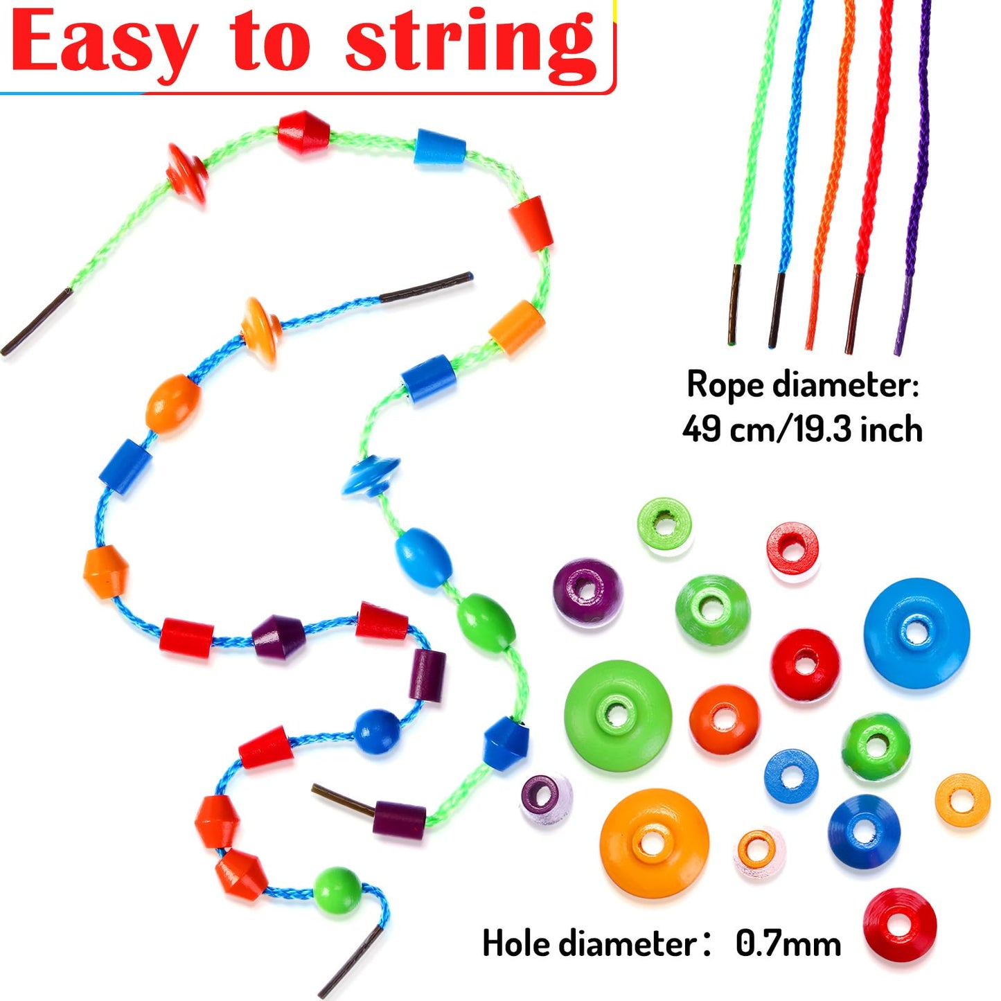 Shappy 324 Pcs Wooden Lacing Beads for Wooden String Beads Threading Toys Montessori Lacing Toys Fine Motor Skills Developmental