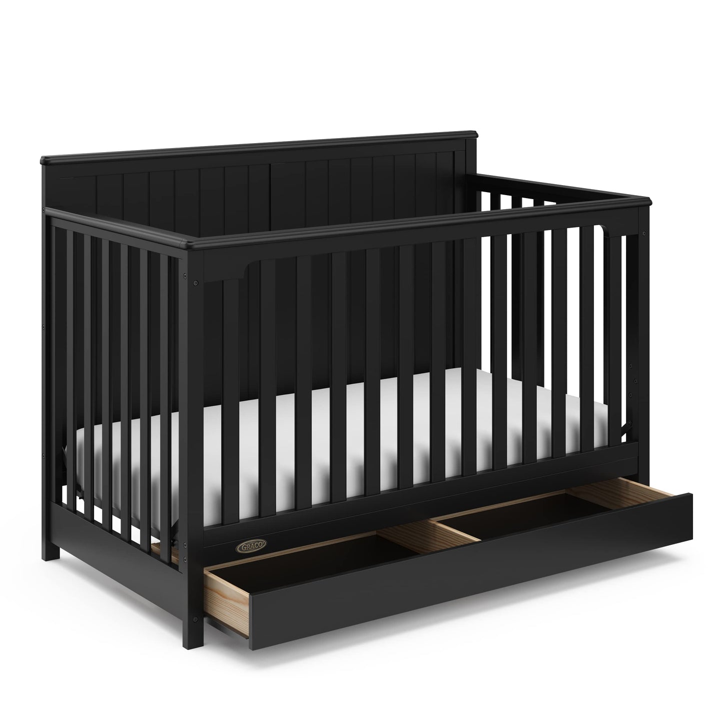 Graco Hadley 5-in-1 Convertible Crib with Drawer (Black) - Combo, Includes Full-Size Nursery Storage, Converts from Baby Crib to