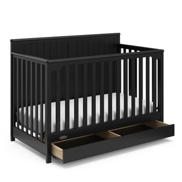 Graco Hadley 5-in-1 Convertible Crib with Drawer (Black) - Combo, Includes Full-Size Nursery Storage, Converts from Baby Crib to