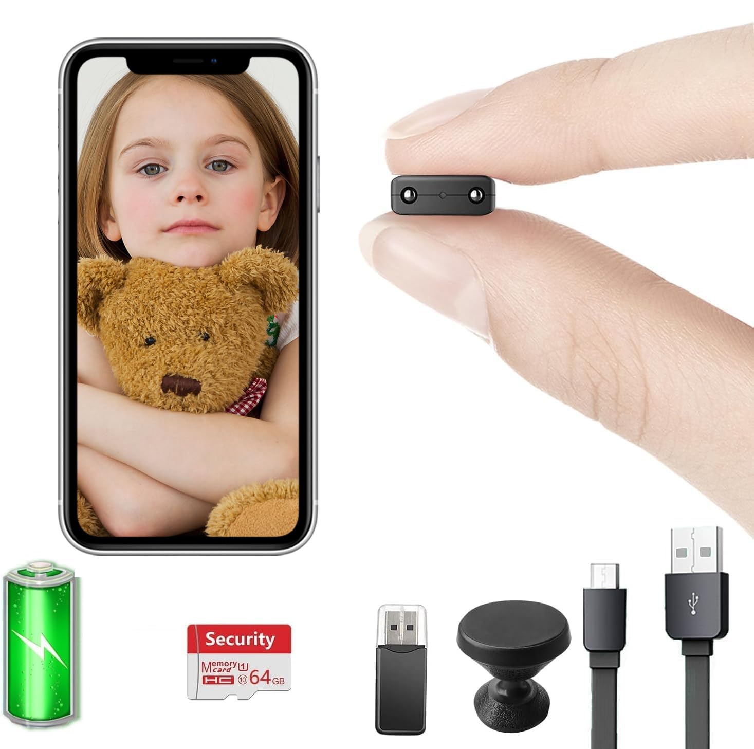 ?Free 64G? Smallest Wireless WiFi Battery Camera,HD1080P Security Camera,Portable Vdeo Surveillance,Baby Monitor with Night Visi