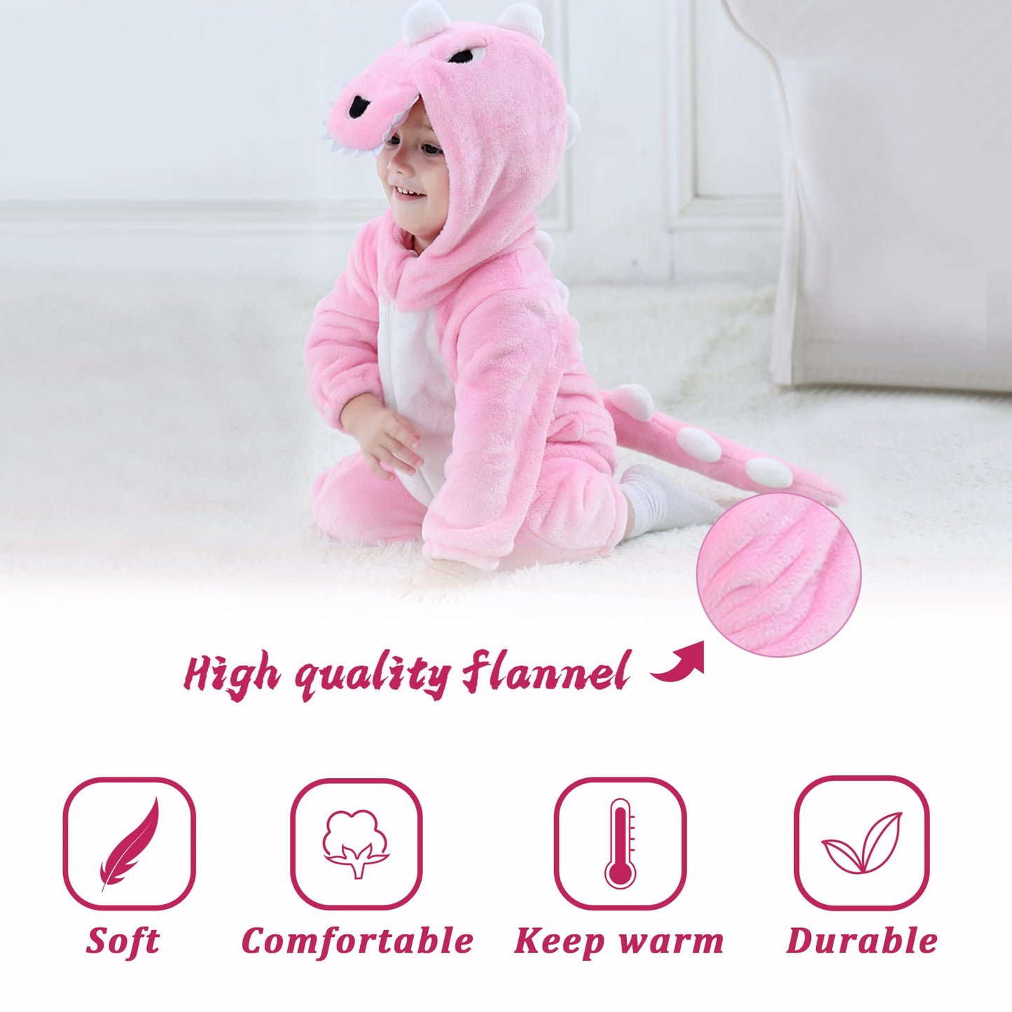 Tonwhar Kids' And Toddlers' Infant Tiger Dinosaur Animal Fancy Dress Costume Outfit Hooded Romper Jumpsuit (3.5-4.5 Years/Height