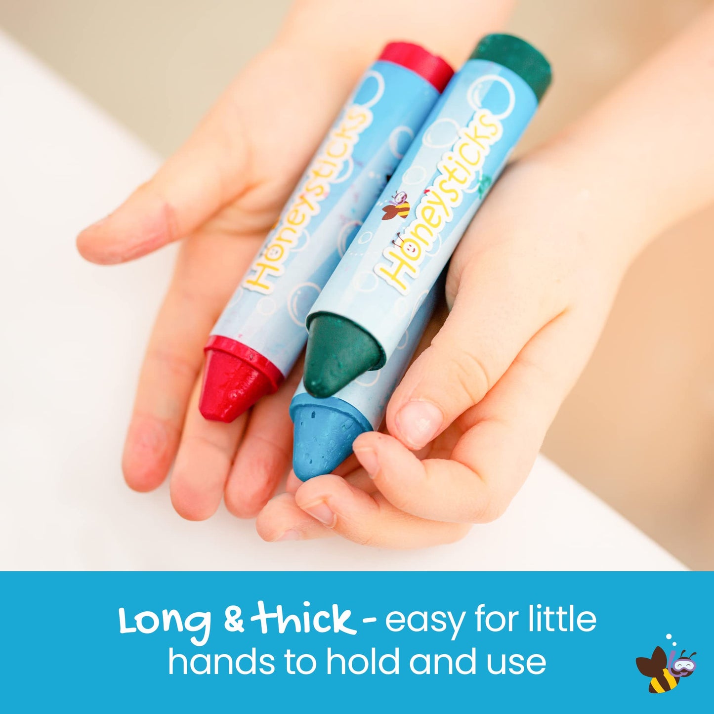Honeysticks Super Jumbo Bath Crayons Non Toxic (7 Pack) for Toddlers 1-3 and Kids 4-8, Natural Beeswax Crayons, Food-Grade Color