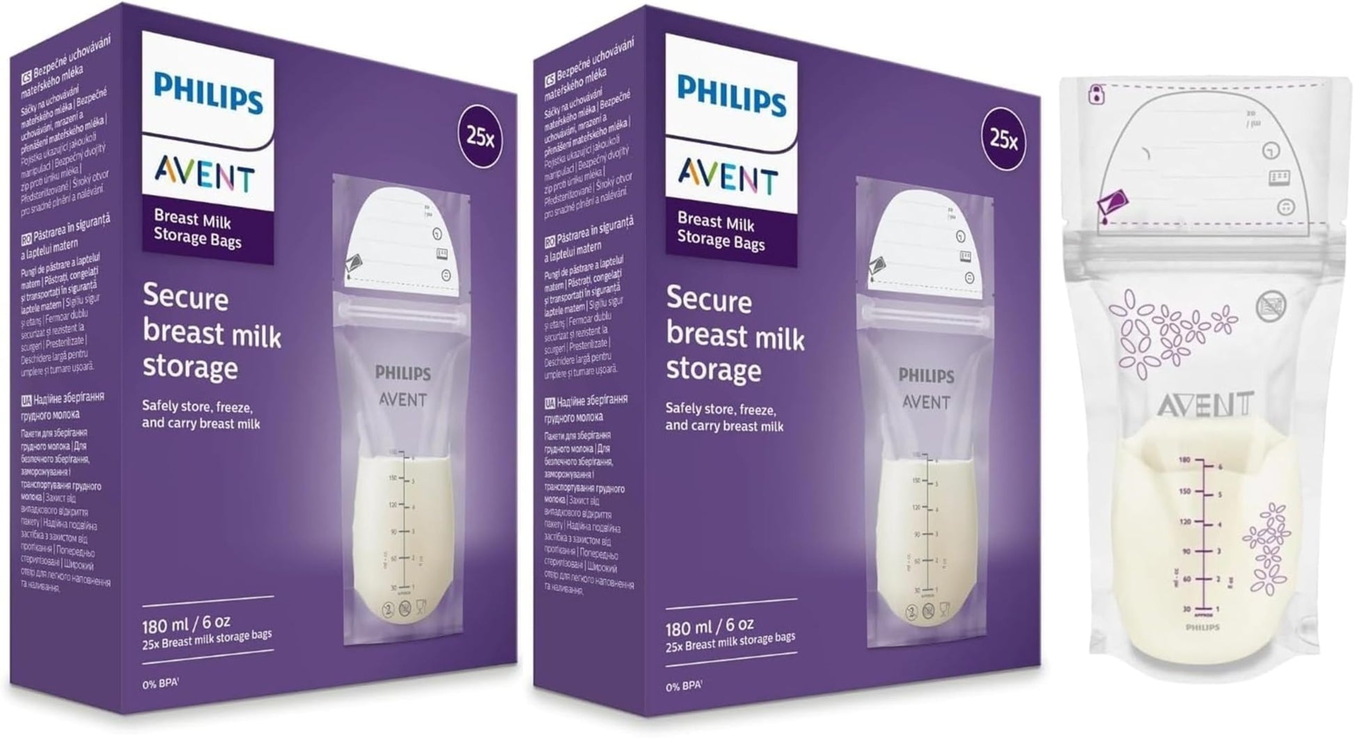 Philips AVENT Breast Milk Storage Bags, Clear, 6 Ounce, 50 Pack, SCF603/50