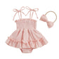 Kavousa Newborn Baby Girl Clothes Summer Smocked Romper Short Sleeve Jumpsuit And Headband Outfit Cute Infant Clothing (Smocked 