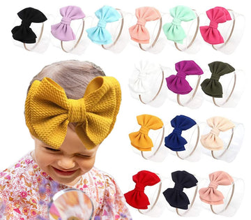 Danmy Baby Girl Nylon Headbands Newborn Infant Toddler Bow Hairbands Soft Headwrap Children Hair Accessories (15Pack-Pink Set)