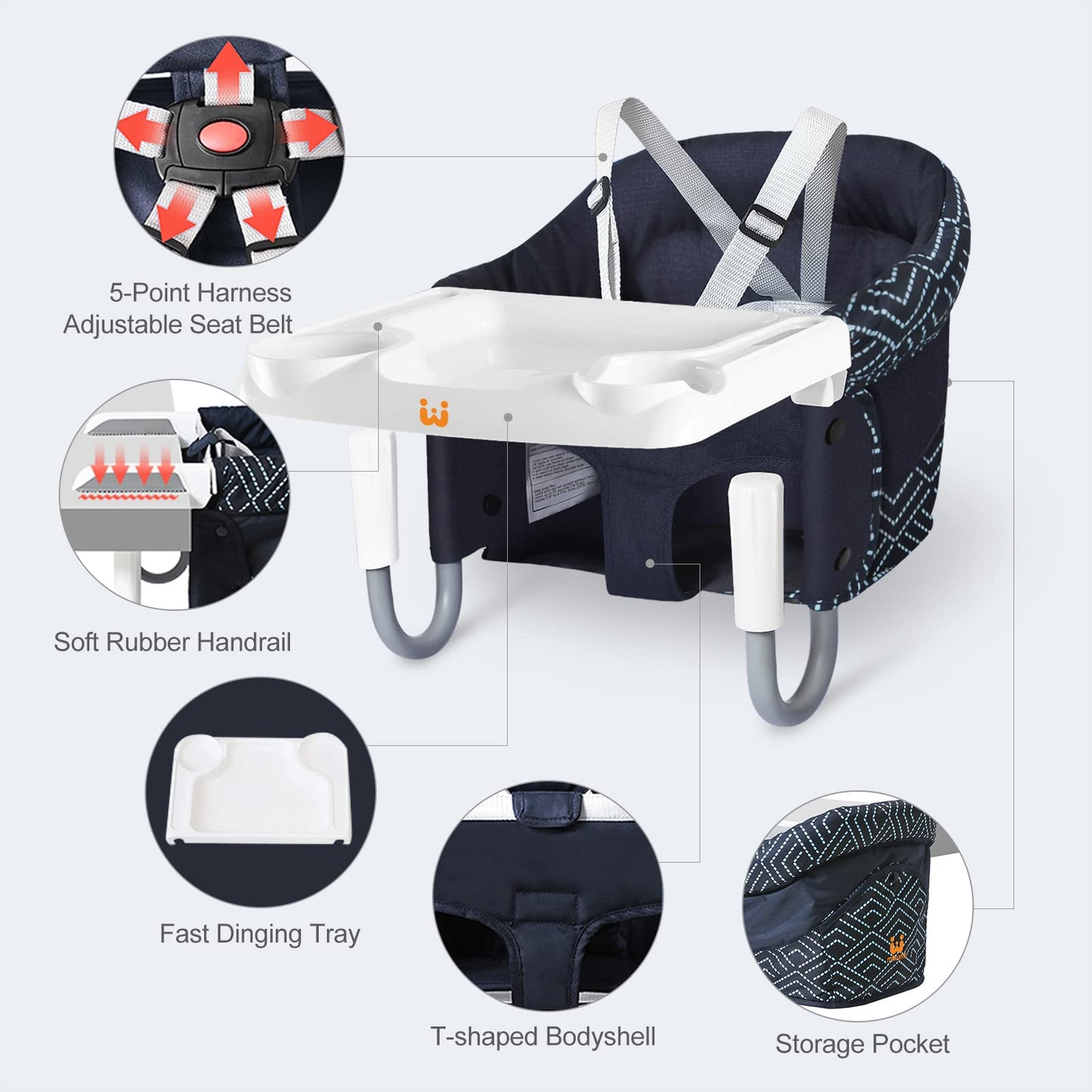 MTWML Hook On High Chair with Tray,Portable Baby High Chair That Attaches to Table,Clip On Fast Table Seat for Babies and Toddle
