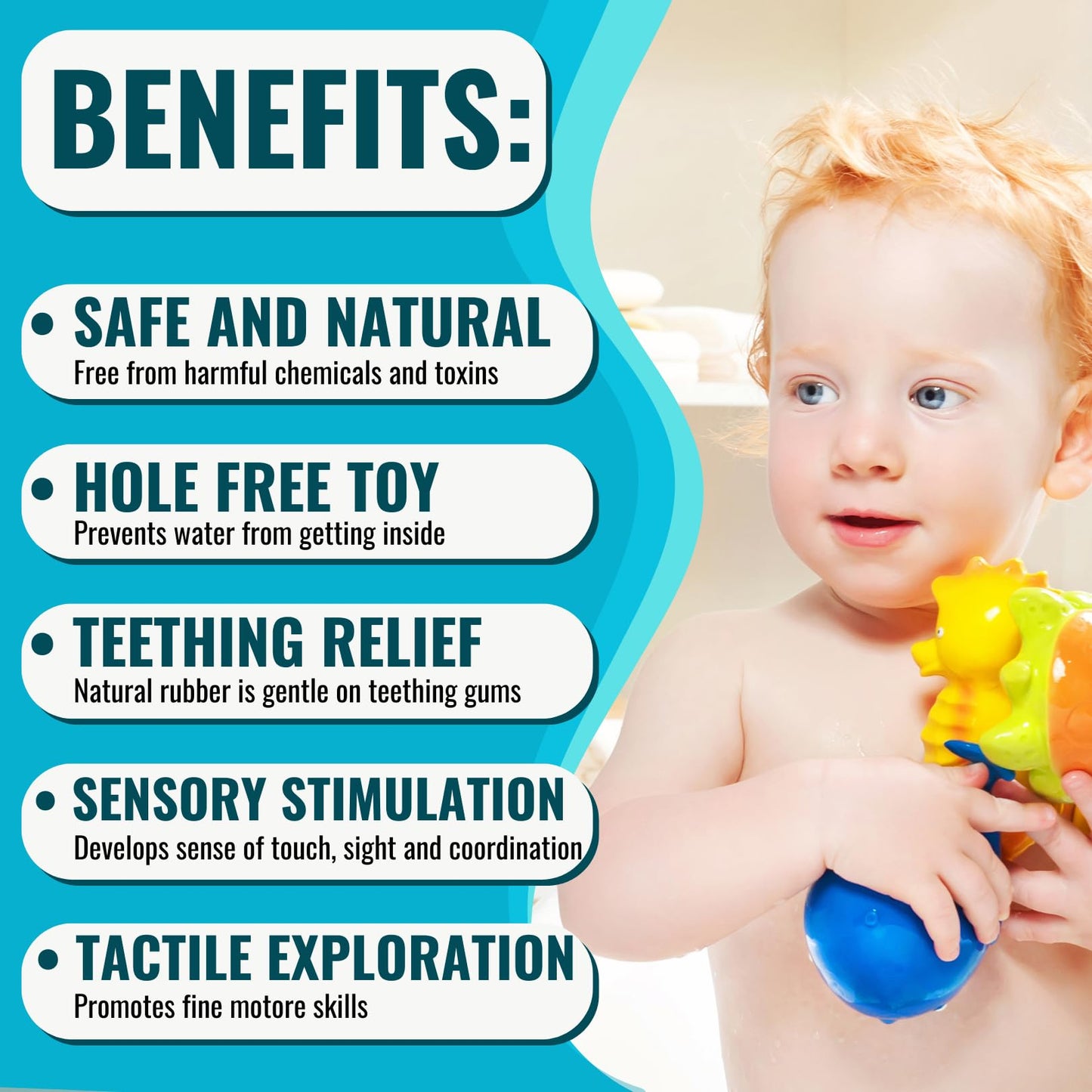 CaaOcho Pure Natural Rubber Bath Toy - Mele The Sea Turtle Baby Toy - Hole Free Bath Toys, BPA Free Bath Toys for Infants, Witho