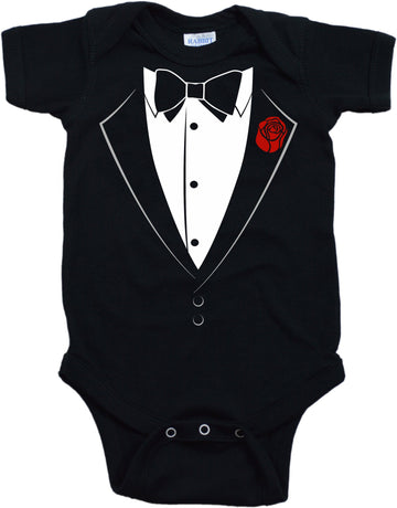 Ann Arbor T-Shirt Co. Unisex Baby Tuxedo Funny Infant Humor One Piece -6 Month Black