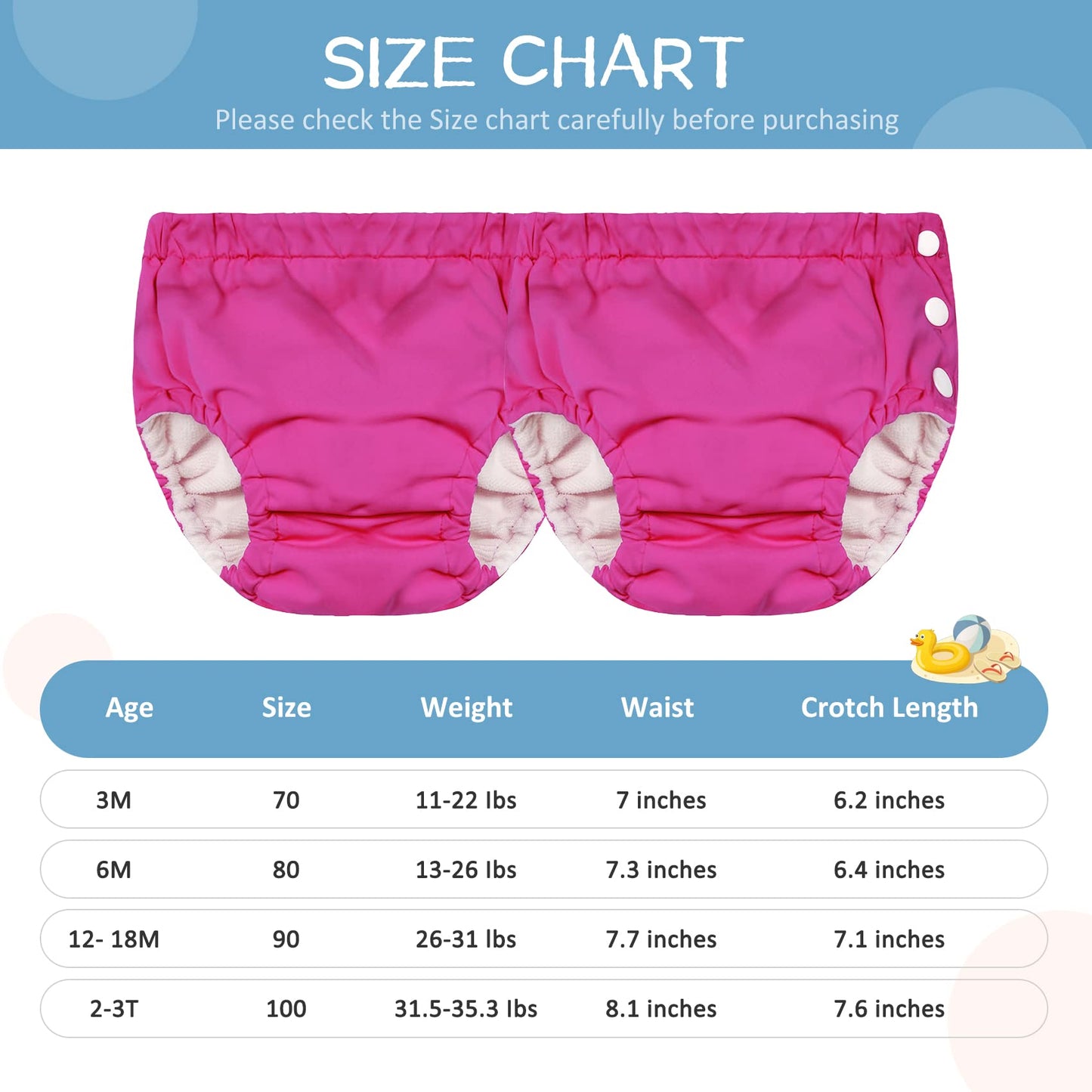 Durio Reusable Diapers Baby Washable Baby Swim Diapers Unisex Infant Swim Diaper Waterproof Baby Swimming Diaper White Rose 6-12