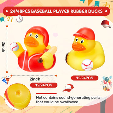 DEEKIN 48 Pcs Baseball Player Rubber Ducks 2 Inch Middle Baseball Theme Party Favors for Team Gift Decoration Yellow Rubber Duck