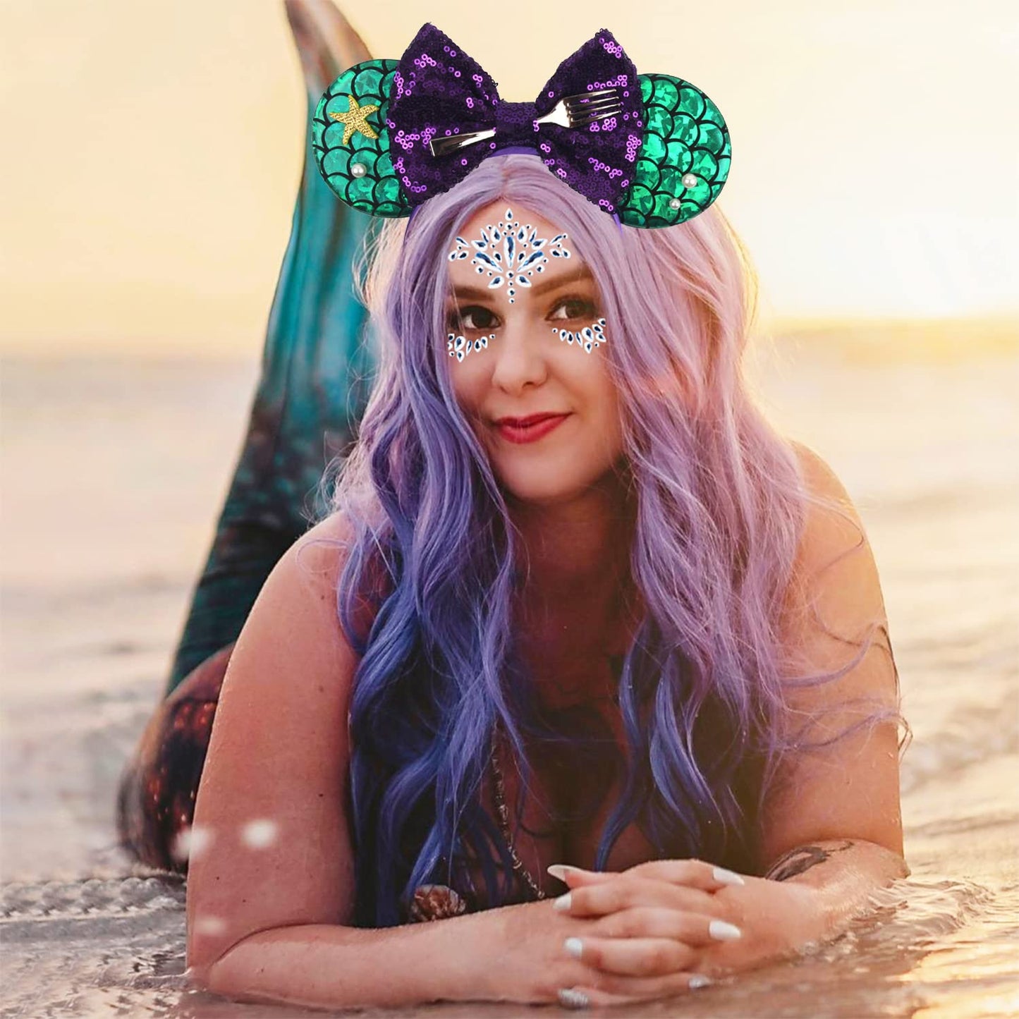 Mado Mermaid Mouse Ears Headband - Princess Hair Accessory For Women, Girls, And Kids (Mermaid Headband, Pearlized Mermaid Green