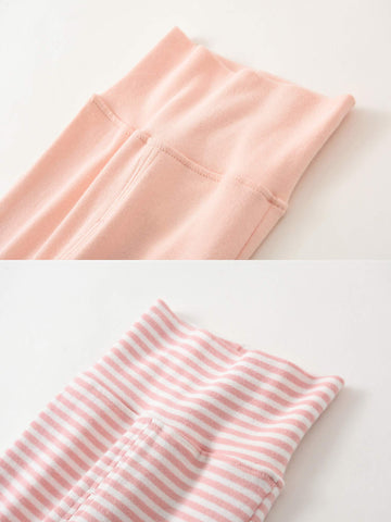 Acestar Newborn Infant Baby Boys Girls 3-Pack Cotton High Waist Footed Pants Casual Leggings With Feet 3-6 Months, Pink And Pink