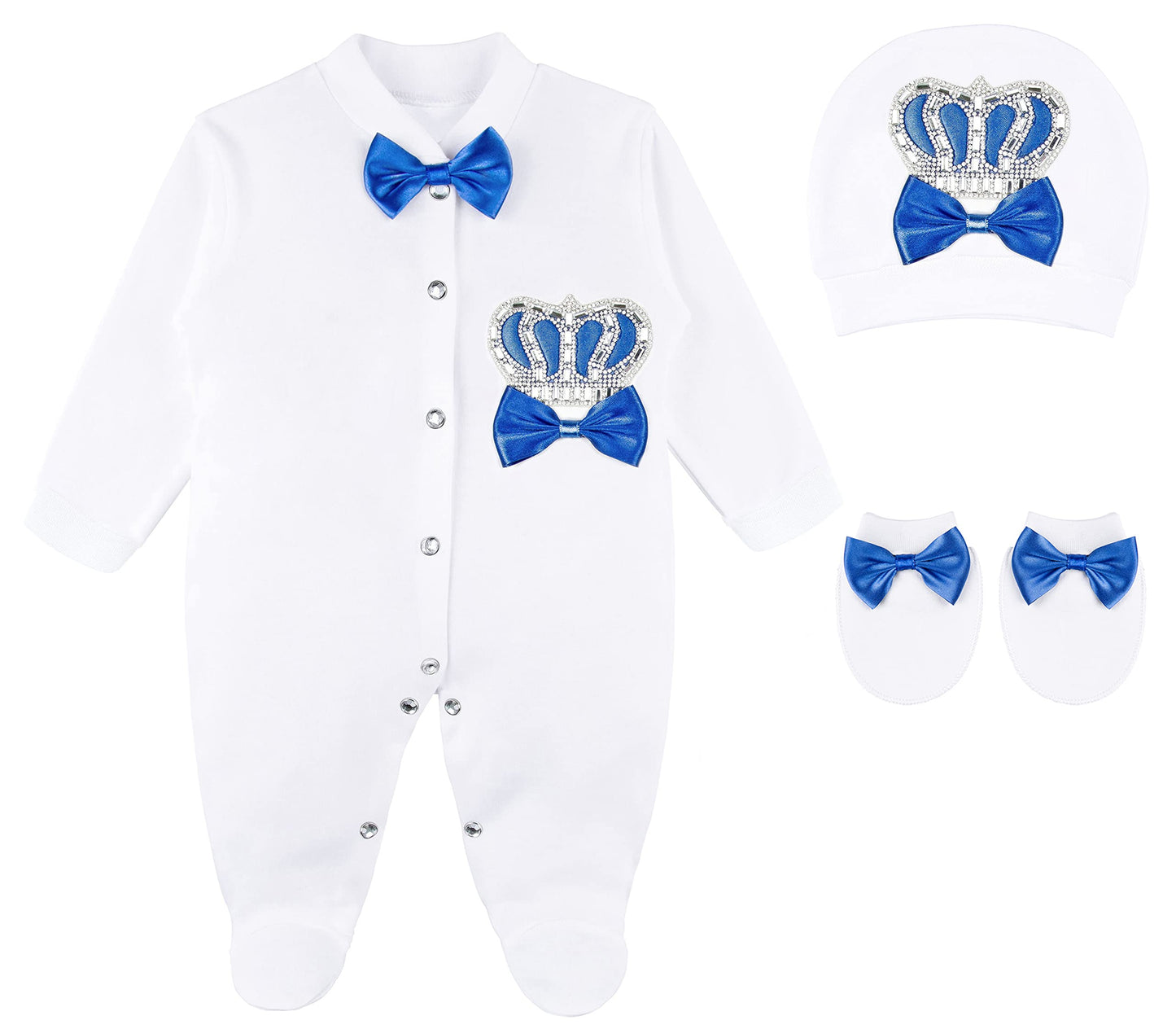 Lilax Baby Boy Newborn Crown Jewels Layette 3 Piece Gift Set 0-3 Months Royal Blue
