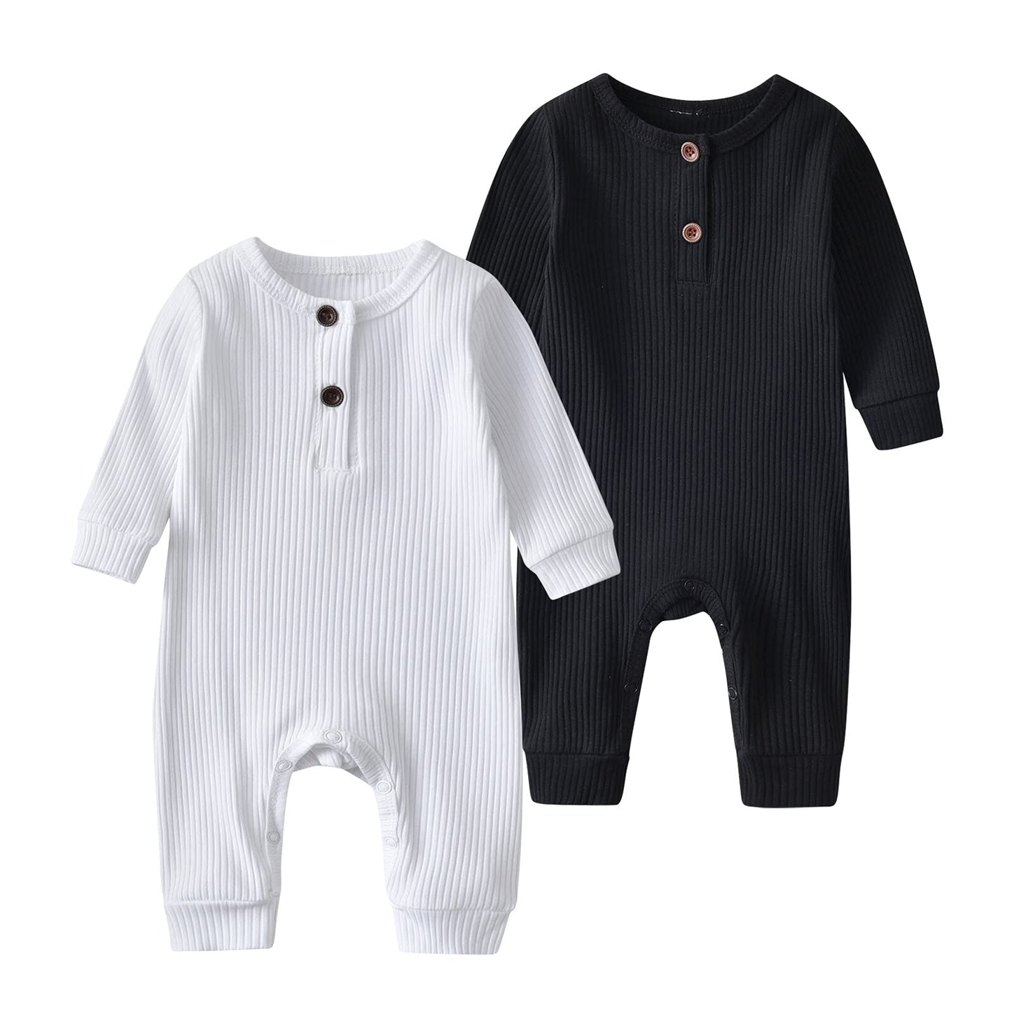 Baby Boy Girl 2 Pack Solid Romper Short/Long Sleeve One Piece Jumpsuits Clothes Sets (White & Black, 0-3 Months)