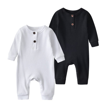 Baby Boy Girl 2 Pack Solid Romper Short/Long Sleeve One Piece Jumpsuits Clothes Sets (White & Black, 12-18 Months)