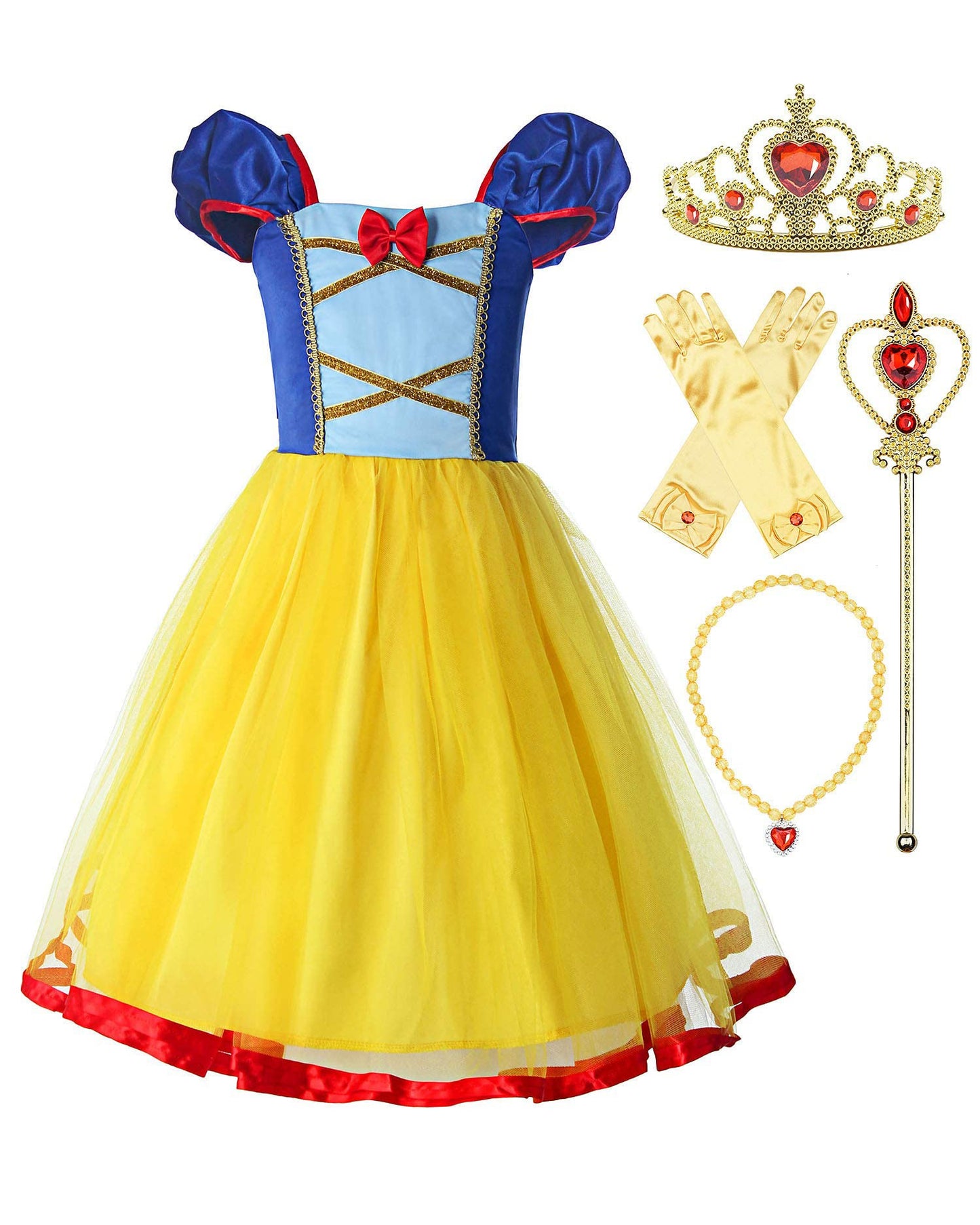 Relibeauty Girls Elastic Waist Backless Princess Dress Costume With Accessories Yellow, 4-5/130