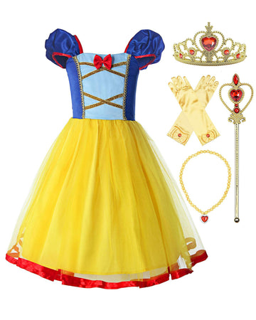 Relibeauty Girls Elastic Waist Backless Princess Dress Costume With Accessories Yellow, 4-5/130