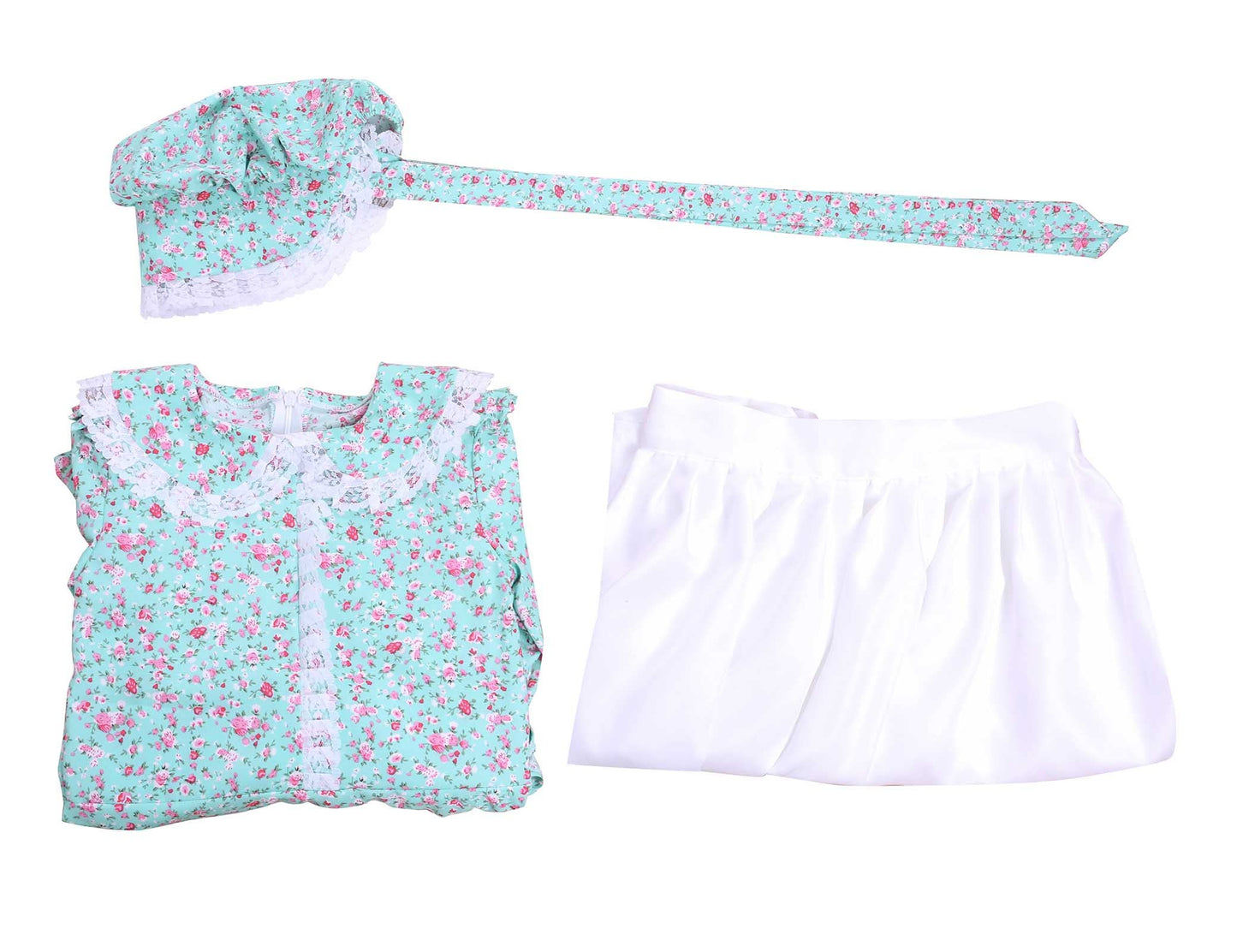 Vibsion Girls Pioneer Prairie Costume Pilgrim Dress Kids Floral Colonial Village Girl Costumes Bonnet Apron Set Green