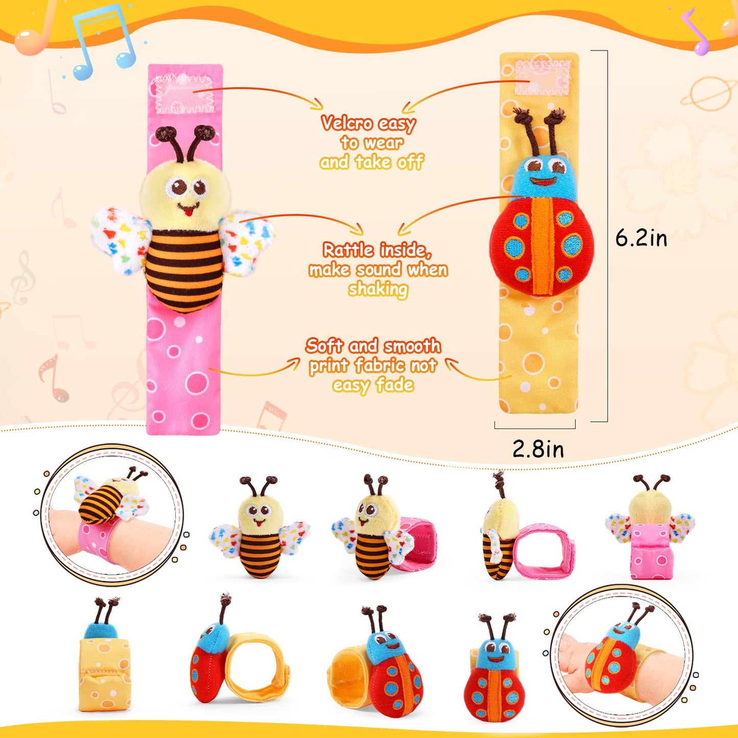 PADONISE Baby Wrist Rattles Foot Finder Rattle Socks Baby Bracelets for Infant Girls Boys Learning Toy Newborn Toys Baby Socks B