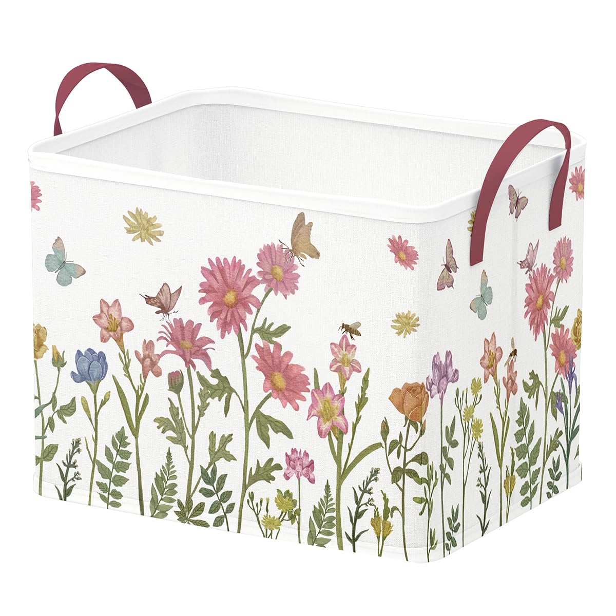 Runtoo Boho Flower Baby Basket Nursery Decor Wildflower Floral Baby Shower Decorations Girls Gift Basket Toddler Toy Box Laundry