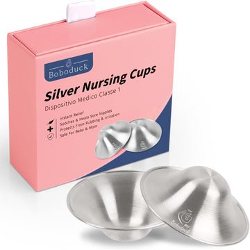 Boboduck The Original Silver Nursing Cups - Nipple Shields For Nursing Newborn, Newborn Breastfeeding Must Haves For Soothe And