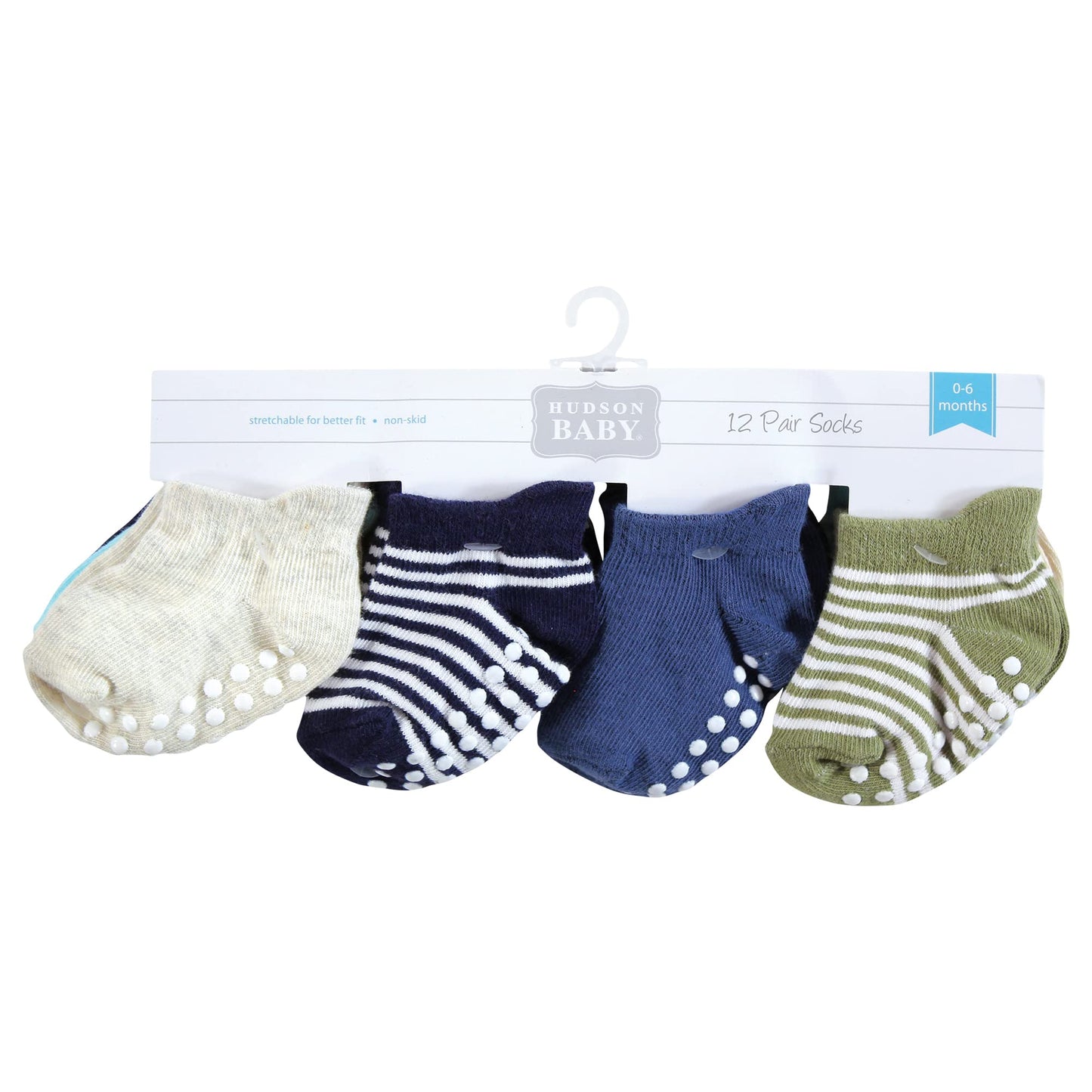 Hudson Baby Baby Girls Non-Skid No-Show Socks, Blue Tan, 12-24 Months Us