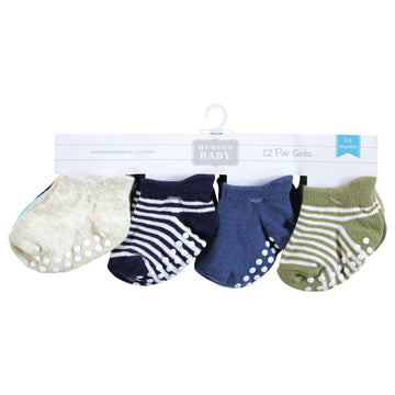 Hudson Baby Unisex Baby Non-Skid No-Show Socks, Blue Tan, 6-12 Months