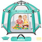 Zooawa Pop Up Playpen for Baby, Portable Play Yard for Babies and Toddlers with Removable Sun-Shades& 2 Side UV Covers, Lightwei