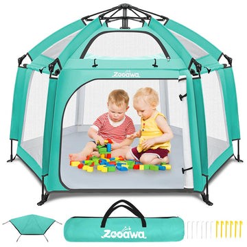 Zooawa Pop Up Playpen for Baby, Portable Play Yard for Babies and Toddlers with Removable Sun-Shades& 2 Side UV Covers, Lightwei