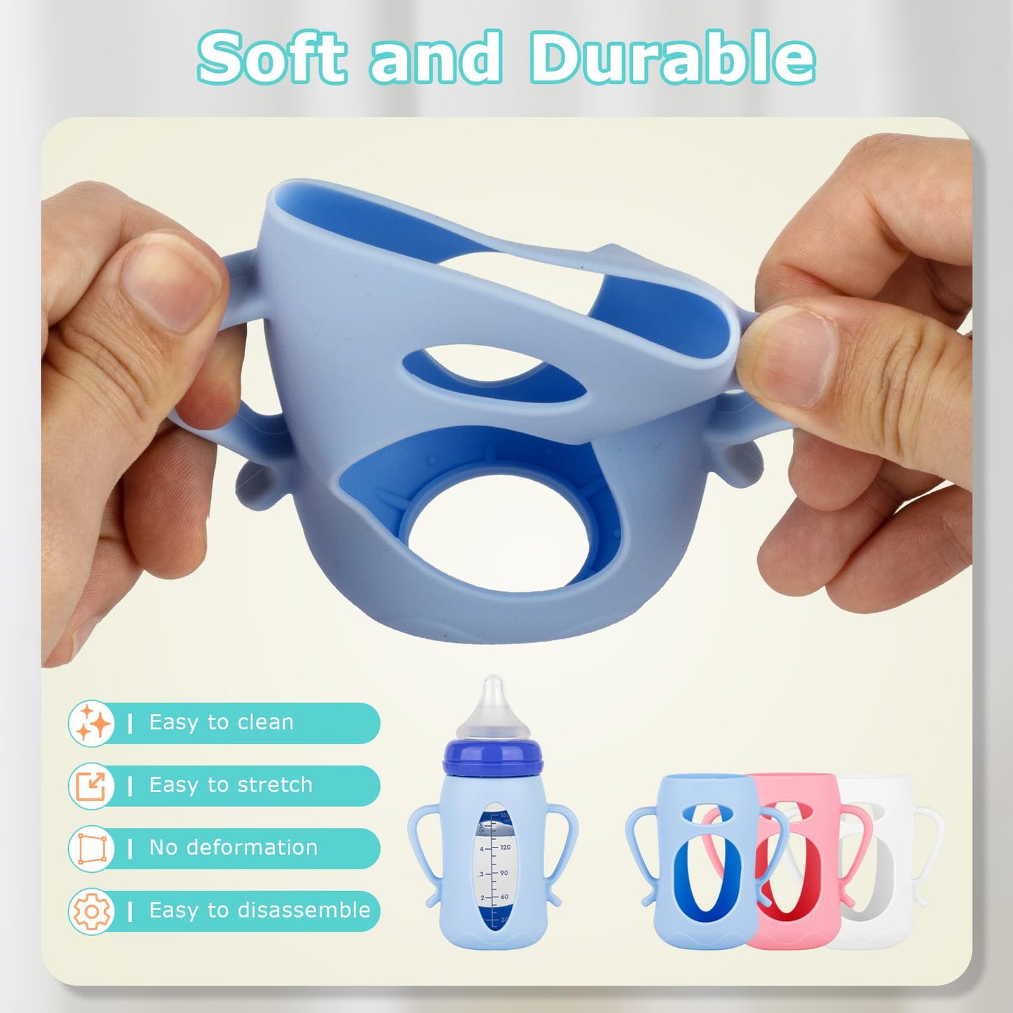 Silicone Sleeves for Lansinoh Glass Baby Bottles 5oz,Anti Breakage Baby Bottle Holder with Handles 3 Pack