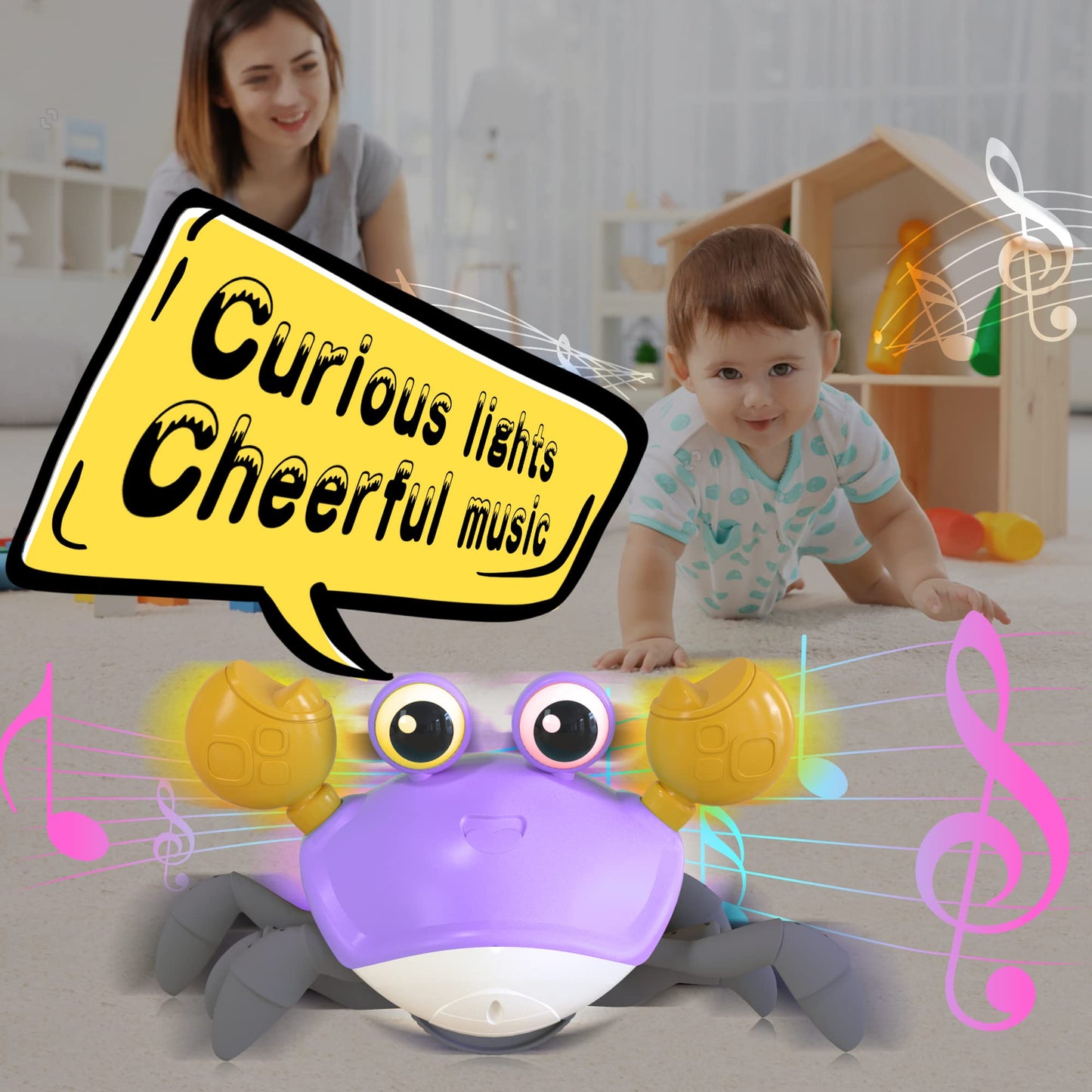 Yeaye Crawling Crab Baby Toys Infant - Tummy Time Toy Gifts for 3 4 5 6 7 8 9 10 11 12 Boy Girl with Learning Crawl System Music