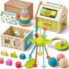 Montessori Toys for Baby 6-12 Month,6-in-1 Wooden Early Education Learning Toys with Sensory Teething,Object Permanence Box, Sha