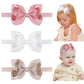 Jollybows Baby Girls Headbands, 3 Pcs 4In Grosgrain Ribbon Hair Bows - White, Cream, Pink, For Baby Girls Infants Toddler Kids T
