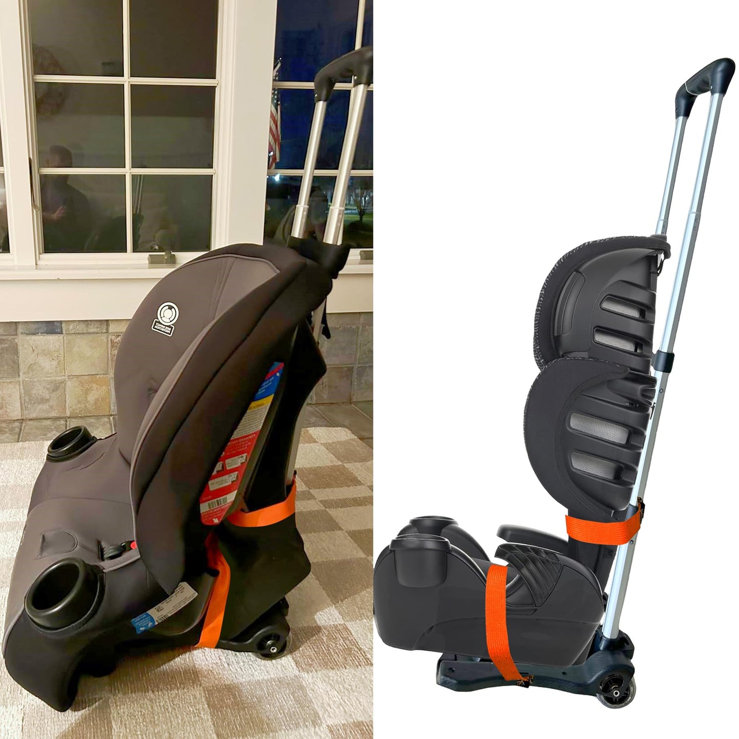 Car Seat Travel Cart - Dolly Roller Cart Wheels Airport Travel Folding Carrier Strap Backpack Trolley Airplane Foldable Luggage