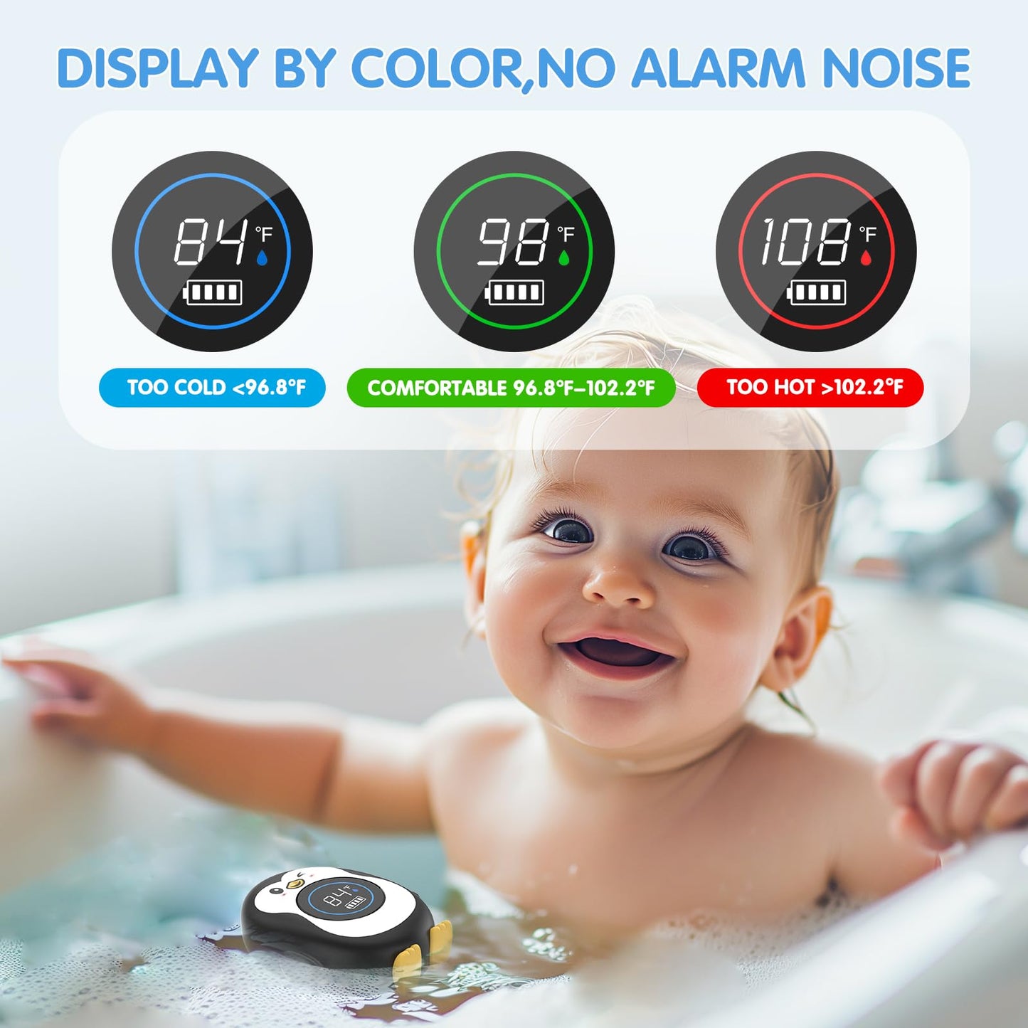 Ledfaah Rechargeable Bath Thermometer| Safety Baby Shower Thermometer| Auto On/Off Bathtub Water Thermometer With Colorful Tempe