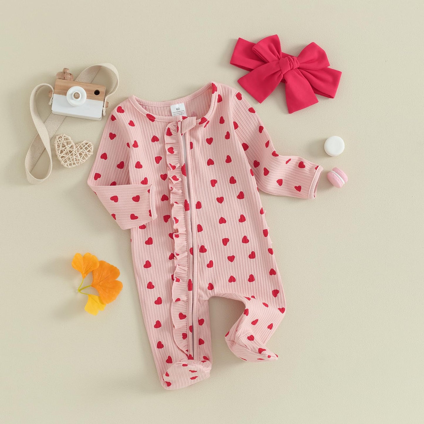 Ayalinggo Valentines Baby Girl Outfit Bowknot Heart Footie Romper Long Sleeve Onesie Newborn Christmas Clothes (Pink Valentines,