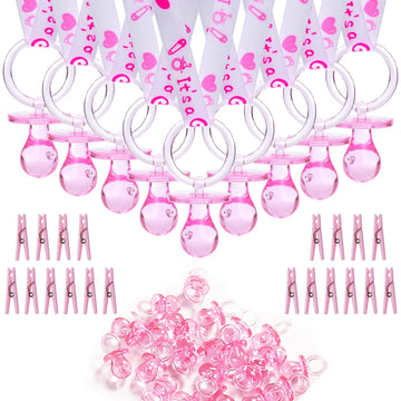 Zyflsq 144 Pieces Baby Shower Decorations Sets, 48 Baby Shower Pacifiers Necklace, 48 Mini Acrylic Pacifiers Charm And 48 Clothe