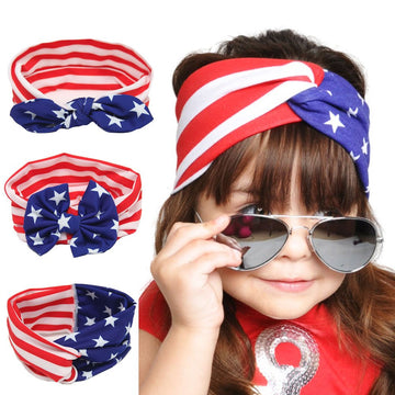 Baby Girl Elastic Headbands Turban Knot Bow Knot Rabbit Ears Bow Headwraps Ja36 Red,White&Blue (1#)