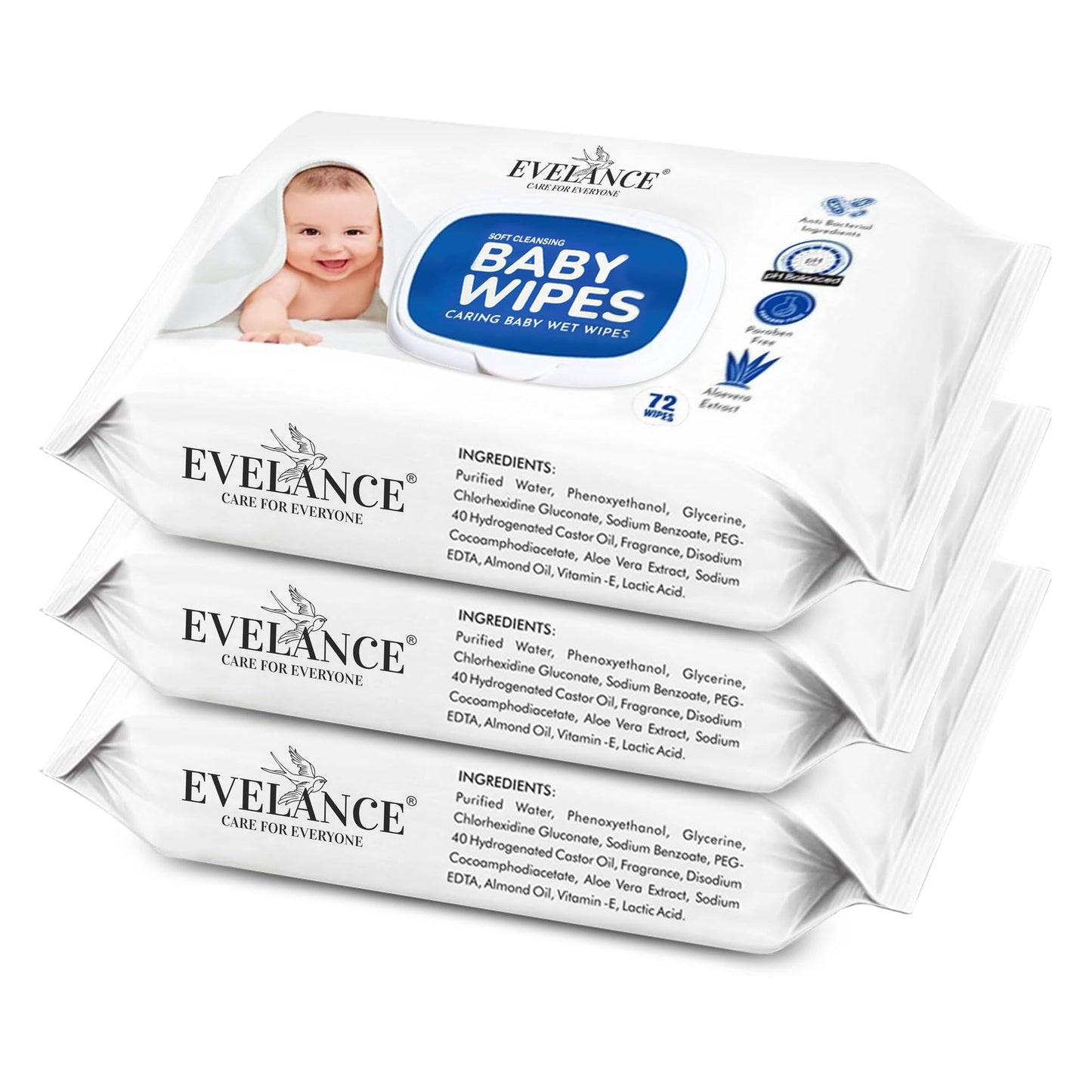 Evelance Soft Cleansing Baby Wipes With Lid | 72 Wipes X 3216 Wipes | Extra Thick & Moist Wet Wipes For BabyS | Prevents Rashe