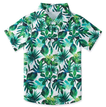 Uideazone 5 Years Boy Hawaiian Tropical T Shirts Green Comfortable Hawaiian Summer Fashion Silky Tropical Themed Tops Garment Fo