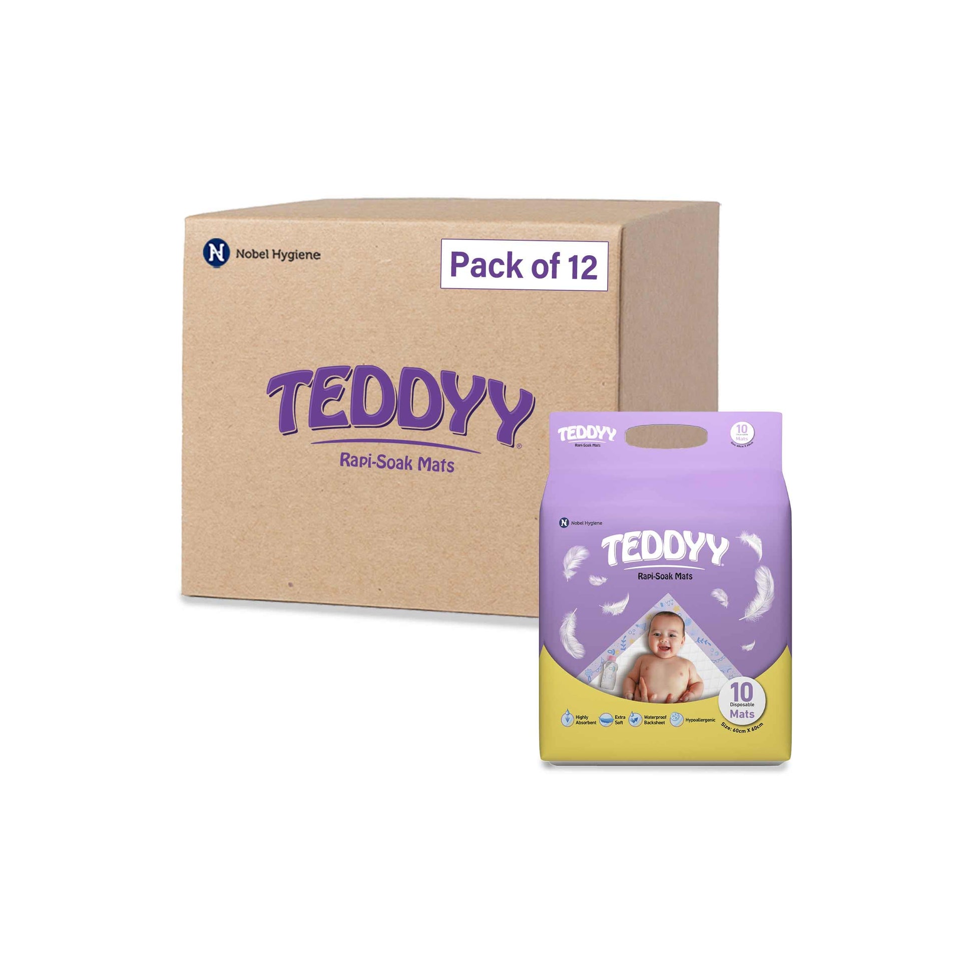 Teddyy Baby Disposable RapiSoak Mats Size  60 X 60 Cm | 120 Count | Highly Absorbent | Unisex | AntiRash | Extra Soft Top Lay