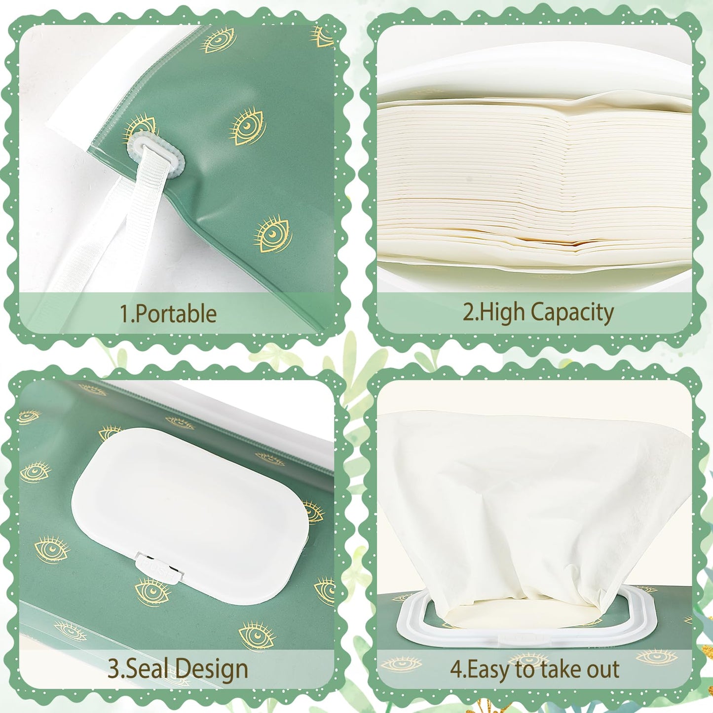 Febsnow 2 Pack Baby Wipes Dispenser, Portable Refillable Wipe Holder Baby Wipes Container Travel Wipes Case Reusable Boho Wet Wi