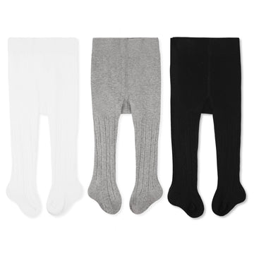 Cozyway Cable Knit Cotton Leggings/Tights For Toddler Girls, 3 Pack, White/Black/Gray, 1-2 Years Old