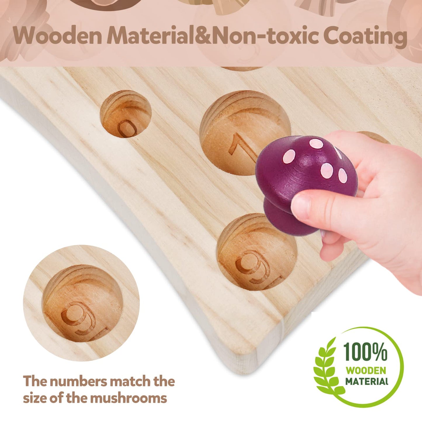 NAODONGLI Montessori Toys for 1 2 3 Year Old Boys Girls Wooden Harvest Mushroom Toys STEM Educational Preschool Learning Number